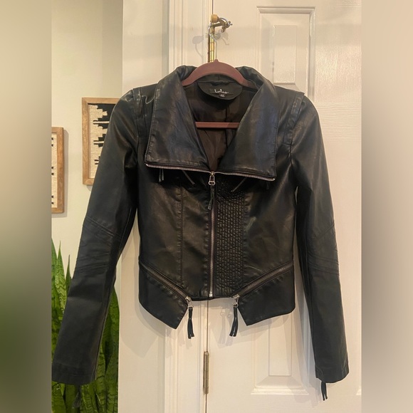 NWOT. Up On A Tuesday Black Vegan Leather Jacket - Picture 8 of 8